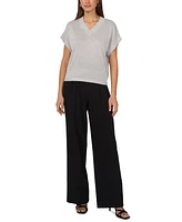 Vince Camuto Women's V-Neck Shine Short-Sleeve Sweater