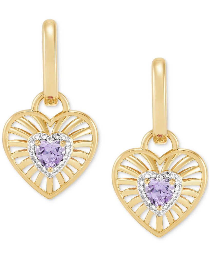 Macy's Amethyst or Garnet (1/2 ct. t.w.) & White Topaz (1/8 Heart Drop Earrings 14K Yellow Gold Over Sterling Silver