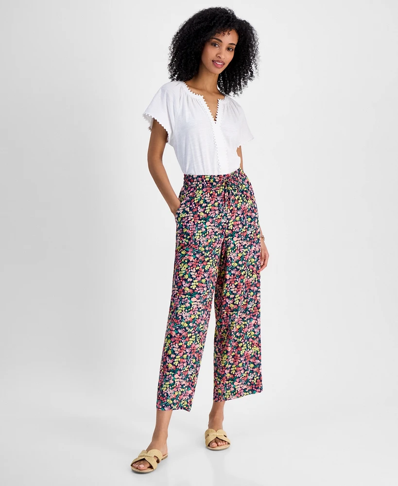 Tommy Hilfiger Women's Floral-Print Wide-Leg Pull-On Pants