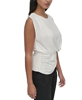 Dkny Petite Sleeveless Draped-Front Blouse