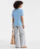 On 34th Womens Knit Easy Short Sleeve Striped T Shirt High Rise Wide Leg Jeans Jyyll Large Solid Tote With Removable Pouch Friyaa Woven Flats Exclusively At Macys