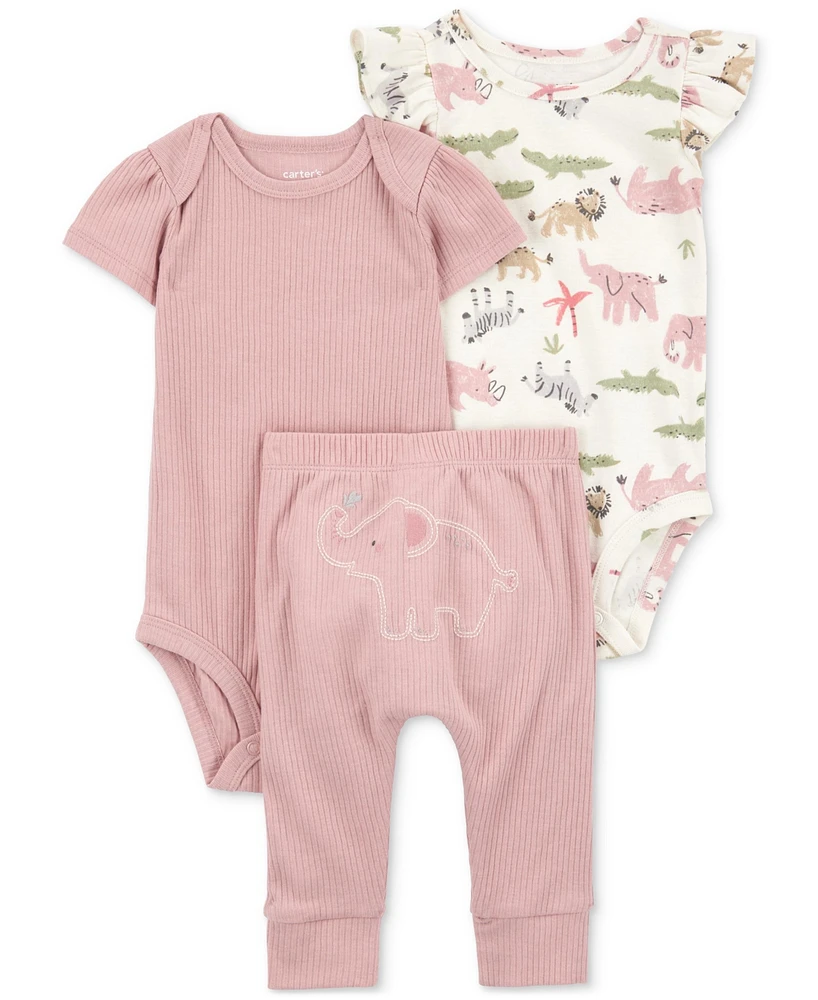 Carter's Baby Girls Elephant Little Character Bodysuits & Pants, 3 Piece Set