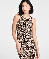 Bar Iii Women's Cheetah-Print Asymmetrical Midi Dress, Exclusively at Macy's