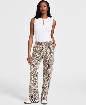 Bar Iii Women's Cheetah Print Cargo Jeans, Exclusively at Macy's