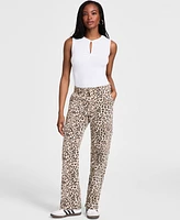 Bar Iii Women's Cheetah Print Cargo Jeans, Exclusively at Macy's