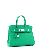 Pre-Owned Hermes Birkin 30 Handbag Green Epsom with Palladium Hardware