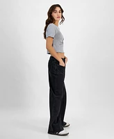 Madden Girl Juniors' Seam-Front High-Rise Wide-Leg Jeans