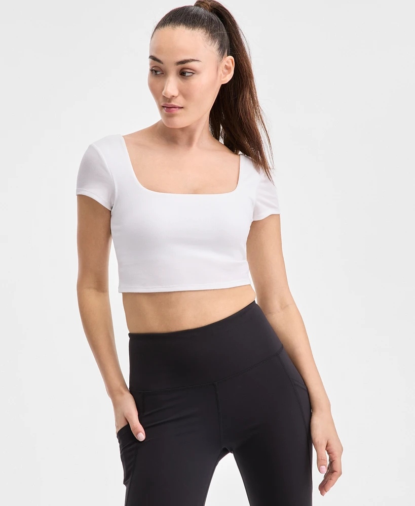 Ideology Women's Soft Rib Short-Sleeve Crop Top, Exclusively at Macy's