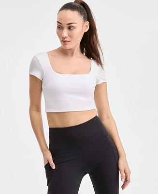 Ideology Women's Soft Rib Short-Sleeve Crop Top, Exclusively at Macy's