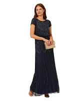 Adrianna Papell Women's Beaded Short-Sleeve Sheer-Overlay Gown