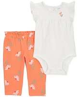 Carter's Baby Girls Cotton Flutter-Sleeve Bodysuit & Floral-Print Pants, 2 Piece Set