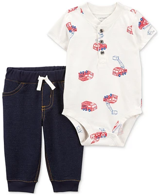 Carter's Baby Boys Cotton Fire Truck Bodysuit & Pants, 2 Piece Set