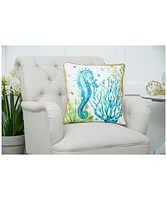 18" x 18" Nautical Seahorse Embroidered Accent Throw Pillow