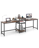 2-Person Computer Desk with Power Outlet and Printer Stand for Shared or Home Office Use