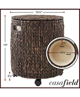 Casafield Rolling Storage Basket - Natural, Handwoven Hyacinth Rolling Hamper with Lid, Storage Bin on Wheels for Living Room, Bathroom, Laundry