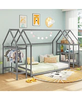 Montessori Floor House Bed with Detachable Storage Shelves