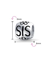 Bling Jewelry Sis Heart Flower Charm Bead for Bff Sorority Sister Sterling Silver Bracelet