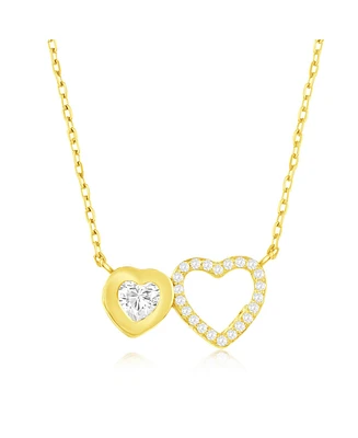 Sterling Silver, Double Heart Cz Necklace