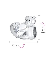 Bling Jewelry Valentine Heart Teddy Bear Cz Charm Bead for Tween Daughter Sterling Silver Bracelet