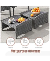 5 Pieces Patio Conversation Set with Soft Cushions and Ottomans-Beige