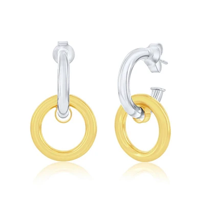 Sterling Silver, Double Round Hoop Earrings - Two-Tone