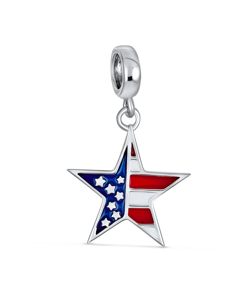 Bling Jewelry Patriotic Flag Star Dangle Charm Bead Sterling Silver for European Bracelet