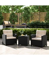 3 Pieces Patio Furniture Set with Tempered Glass Coffee Table