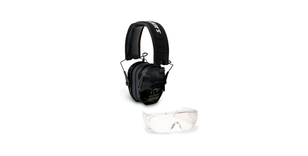 Walker's Razor Slim Shooting Muffs (Multicam Gray) with Safety Glasses