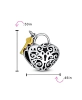 Bling Jewelry Two Tone Heart Filigree Lock & Key Charm Bead 14K Gold Plated Silver