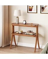 Tribesigns Narrow Side Table for Living Room, Farmhouse End Table with 2-Tier Storage Shelf and Solid Wood Legs