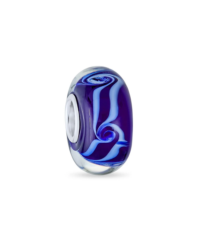 Bling Jewelry Glass Charm Bead Ocean Wave Swirl Murano Blue European Bracelet Silver Core