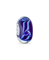 Bling Jewelry Glass Charm Bead Ocean Wave Swirl Murano Blue European Bracelet Silver Core