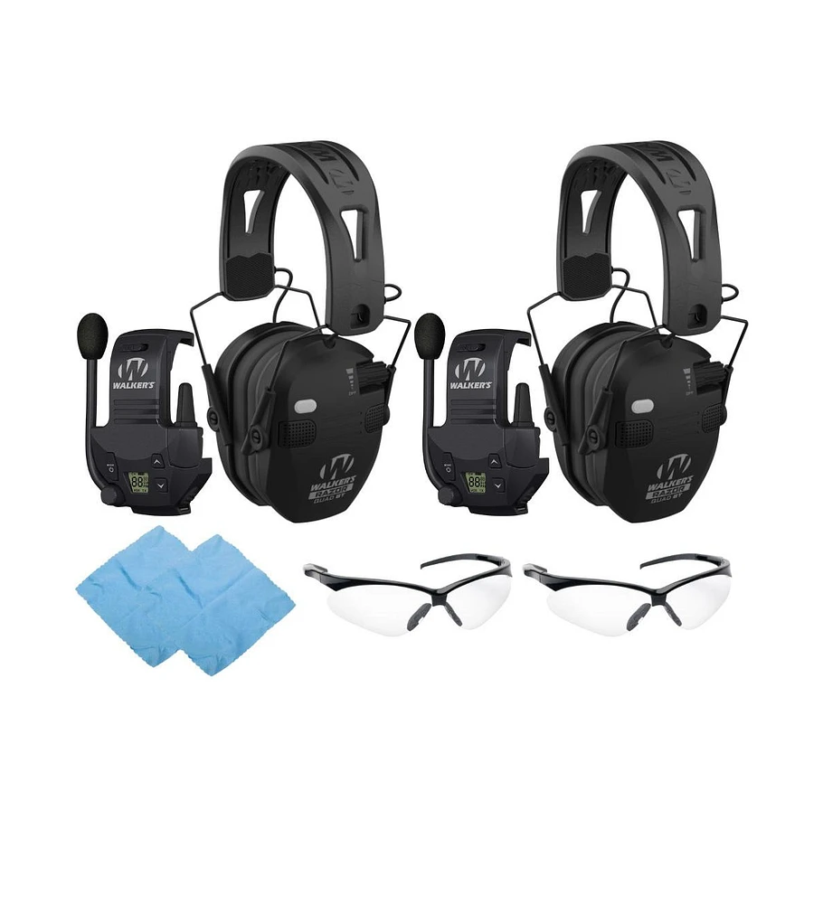 Walkers Razor Slim Quad Electronic Black Earmuffs with Bluetooth 2 Pack Bundle