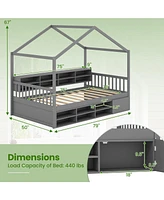 House Bed with Roof with 14 Storage Cubes and Enclosed Cabinet