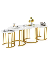 Nesting Coffee Table Set of 3 with Faux Marble Tabletop and Powder-coated Metal Frame