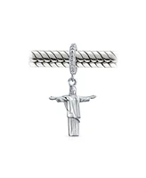 Bling Jewelry Tourism Brazil Christo Redentor Jesus Dangle Charm Bead Sterling Silver Bracelet