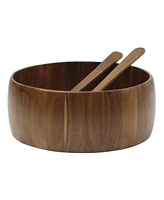 Gibson Home Laurelton 3 Piece Large 13" Acacia Wood Salad Serving Bowl Set w/ 2 Serving Tools