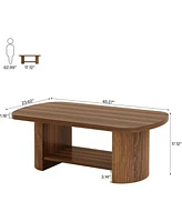 Tribesigns Oval Coffee Table, Mid-Century 2-Tier Coffee Table with Storage Shelf