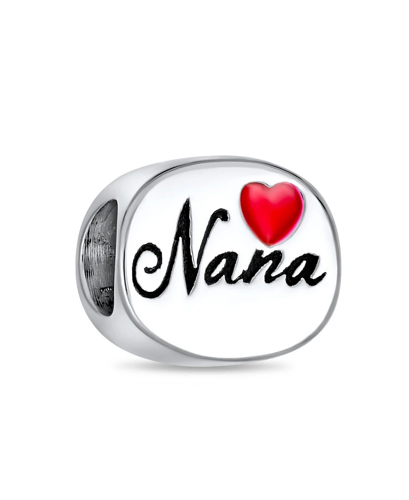 Bling Jewelry Nana Grandma Red Heart Charm Bead Sterling Silver for European Bracelet