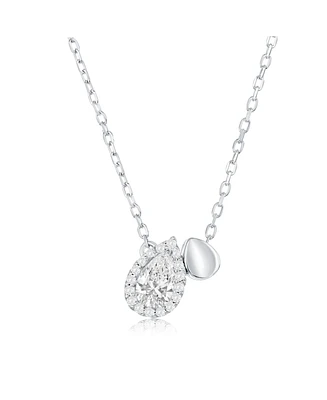 Sterling Silver, Double Pearshaped Cz & Polished Necklace