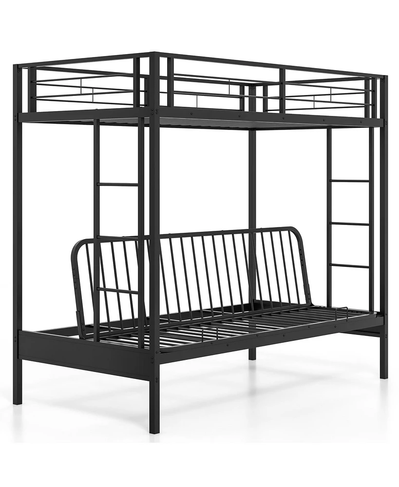 Sturdy Futon Bunk Bed with Two Ladders and Comfortable Seating