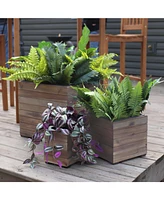 Indoor/Outdoor Wooden Planter Boxes - 3 Acacia Wood Square Plant Pots with Removable Plastic Liners Anthracite Stain