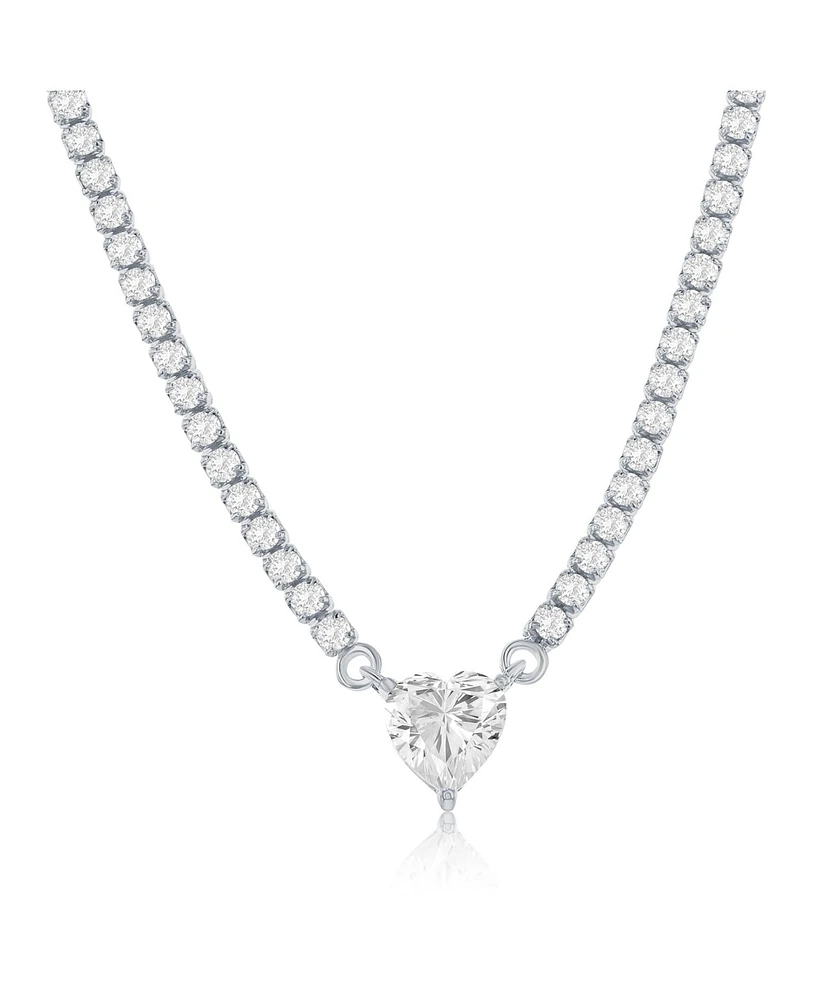 Sterling Silver, Heart Cz, Tennis Necklace