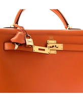 Pre-Owned HERMES Kelly 32 Handbag Orange Box Calf with Gold Hardware