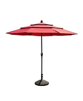 10 Ft Patio Umbrella 3-Tier Outdoor Patio Table Umbrella Large Umbrella Pool Umbrella For Deck, Pool, Garden, Patio-Red