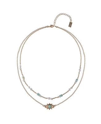 Rachel Rachel Roy 2 Row Evil Eye Pendant Necklace with Amazonite Accents