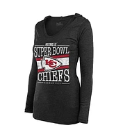 Majestic Women's Heather Charcoal Kansas City Chiefs Super Bowl Lix Dapper Tri-Blend V-Neck Long Sleeve Hoodie T-Shirt