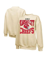 Majestic Women's Cream Kansas City Chiefs Super Bowl Lix Fadeaway Helmet Oversized Tri-Blend Pullover Sweatshirt