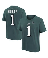 Nike Big Boys and Girls Jalen Hurts Midnight Green Philadelphia Eagles Super Bowl Lix Player Name Number T-Shirt