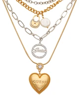 Guess Two-Tone Crystal Charm Layered Necklace